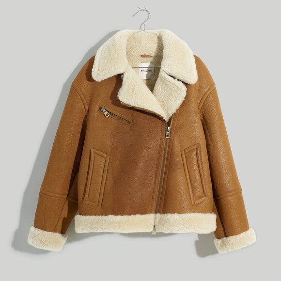 Madewell Jackets & Blazers - NWT Madewell Oversized Leather Shearling Motorcycle Jacket Acorn